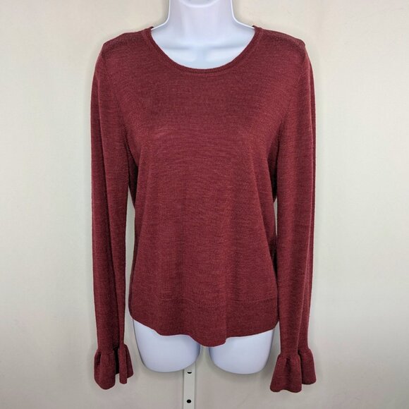 Nanette Lepore Sweater Womens Size L Burgundy Ruffle Hem Feminine Romantic Fall - Picture 1 of 8